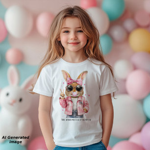 Niedliches Cooles Bunny Peace Sign Custom Text Gir Kleinkind T-shirt