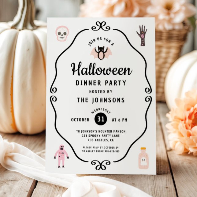 Niedliches Coquette Halloween Abendessen Party Einladung (Cute Coquette Halloween Dinner Party Invitation)
