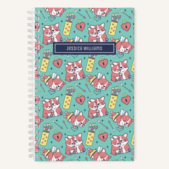 Niedliches Corgi Dog Cupid Bow und Arrow Herzmuste Notizbuch (Vorderseite)