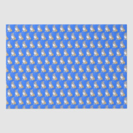 Niedliches Corgi Dog Muster auf blauem Hintergrund Seidenpapier
