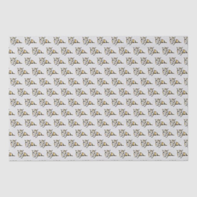 Niedliches Corgi Dog Muster auf grauem Hintergrund Seidenpapier (Vorderseite)