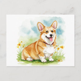 Niedliches Corgi mit Blume Postkarte
