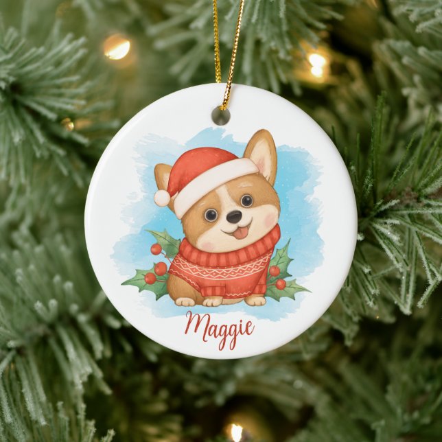 Niedliches Corgi mit Namen Keramik Ornament (Baum)