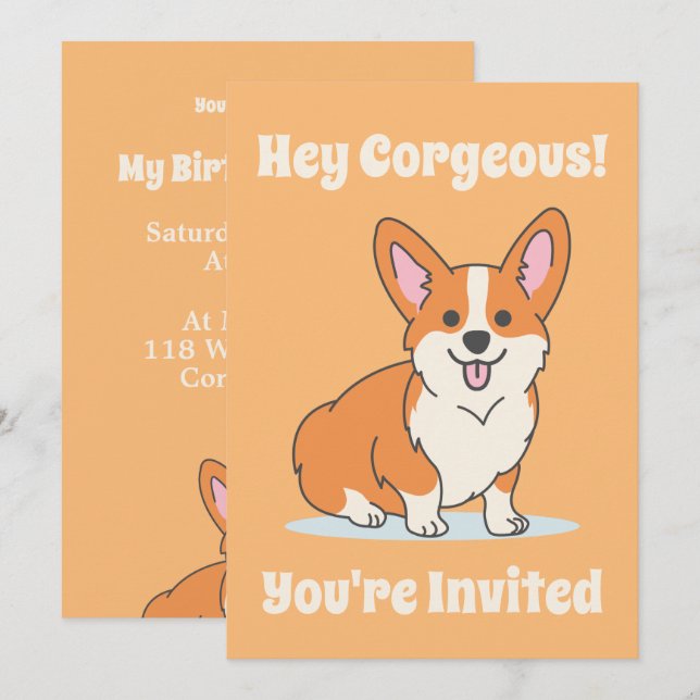 Niedliches Corgi Personalisiertes Party Einladung (Vorne/Hinten)