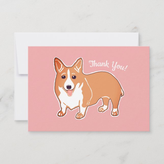 Niedliches Corgi-Rosa-kundenspezifische Ebene Dankeskarte (Vorderseite)