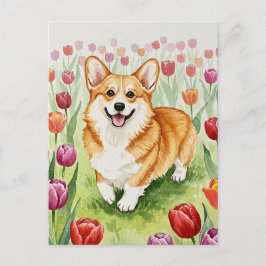 Niedliches Corgi Tulips Postkarte