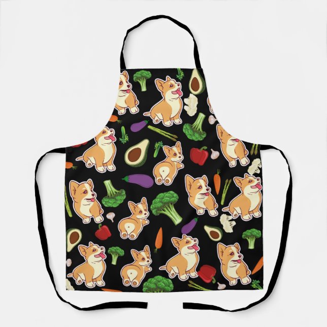 Niedliches Corgi und Gemüse - Muster schwarz Schürze (Vorderseite)