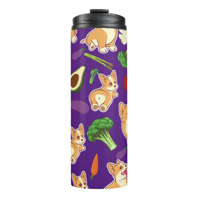 Niedliches Corgi- und Gemüse-Muster Thermosbecher (Vorderseite)