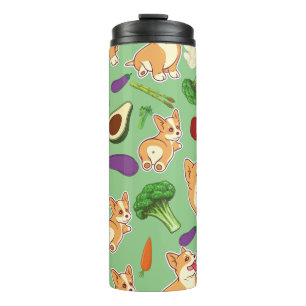 Niedliches Corgi- und Gemüse-Muster Thermosbecher
