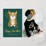 Niedliches Corgi und String Lights Foto Happy Hanu Folien Feiertagskarte<br><div class="desc">Happy Hanukka! Senden Sie Ihre feierlichen Grüße mit dieser anpassbaren Goldfolie Hanukkah Foto Flachkarte. Es verfügt über einen zauberhaften Korgi,  der in Saitenleuchten verpackt ist. Personalisieren Sie diese,  indem Sie ein Foto,  Namen,  Jahr und andere Details hinzufügen. Diese niedliche Korgi Foto Hanukkah Flachkarte ist in anderen Folienfarben erhältlich.</div>