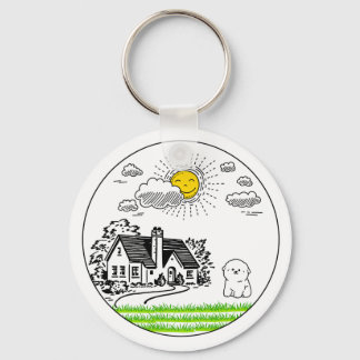 *Niedliches Cottage und Welpe mit strahlender Sonn Schlüsselanhänger