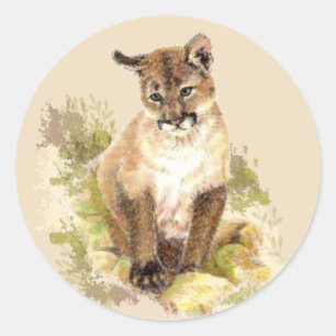 Niedliches Cougar Mountain Löwe Katzenkätzchen W Runder Aufkleber