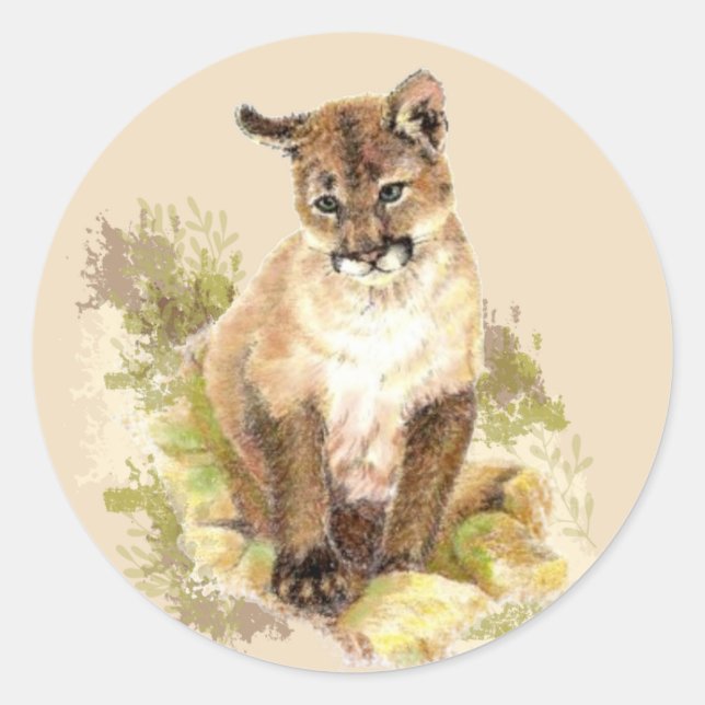 Niedliches Cougar Mountain Löwe Katzenkätzchen Was Runder Aufkleber (Vorderseite)