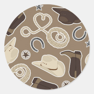 Niedliches Cowboy-Thema-Muster Brown Runder Aufkleber
