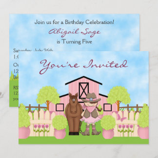 Niedliches Cowgirl, Brown Horn und Rosa Barn Gebur Einladung