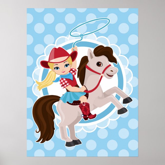 Niedliches Cowgirl on Horse - Rodeo Blonde Poster (Vorne)