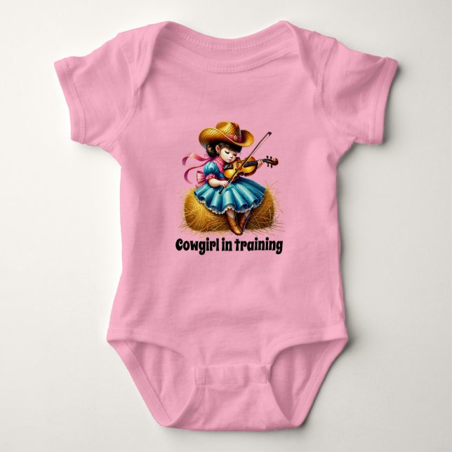 Niedliches Cowgirl-Training für anpassbare Mädchen Baby Strampler (Vorderseite)