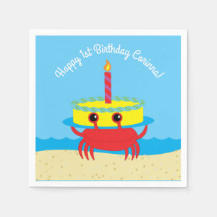 Niedliches Crab Beach 1. Geburtstag Party Serviette