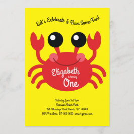 Niedliches Crab Beach Kinder 1 Geburtstag Party Einladung