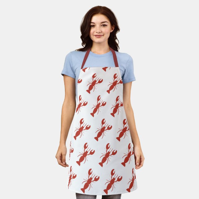 Niedliches Crawfish Boil Hummer Keks Rotes Muster Schürze (Getragen)