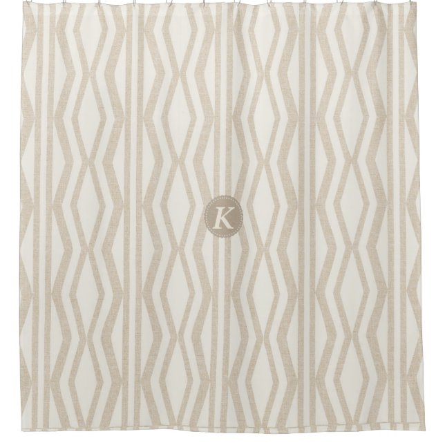 Niedliches Cream Linen Mit Monogramm geometrisches Duschvorhang (Vorderseite)
