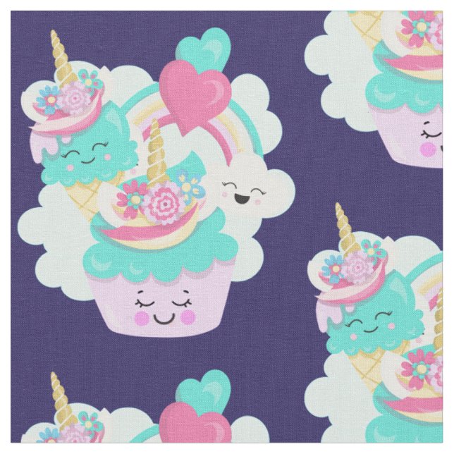 Niedliches Cupcake and Happy Ice Cream Muster Stoff (Nahaufnahme)