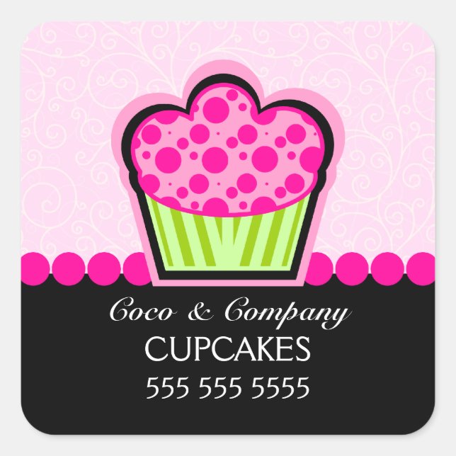Niedliches Cupcake Bäckerei Pink Box Siegel Quadratischer Aufkleber (Vorderseite)