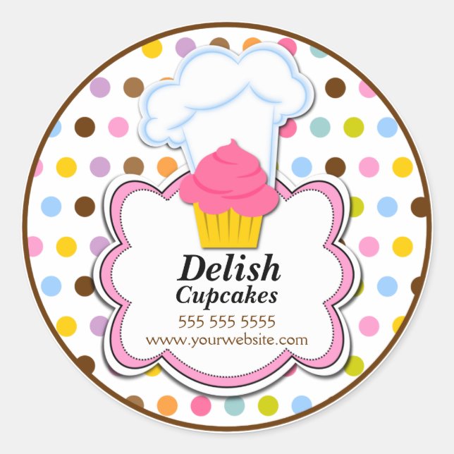 Niedliches Cupcake & Baker's Hat Bakery Box Siegel Runder Aufkleber (Vorderseite)