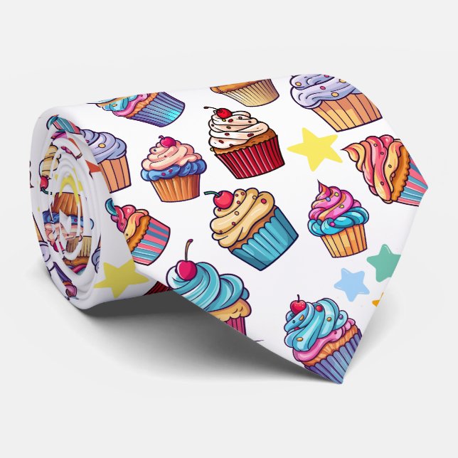 Niedliches Cupcake Dessert Muster Krawatte (Gerollt)