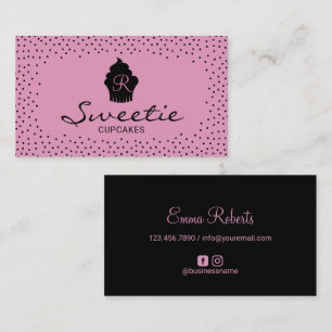 Niedliches Cupcake Logo Sweet Bakery Black & Pink Visitenkarte