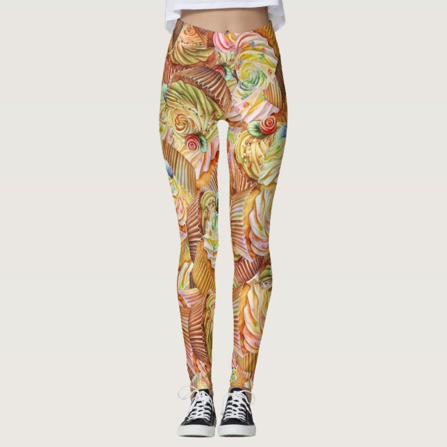 Niedliches Cupcake-Muster, Cupcake-Hintergrundmust Leggings (Vorderseite)