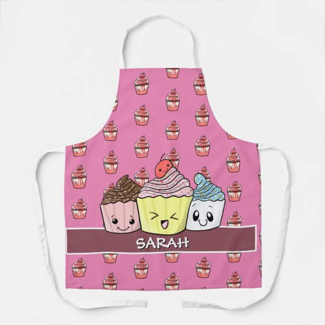 Niedliches Cupcake Muster Kawaii Pink Baker Rose G Schürze (Vorderseite)