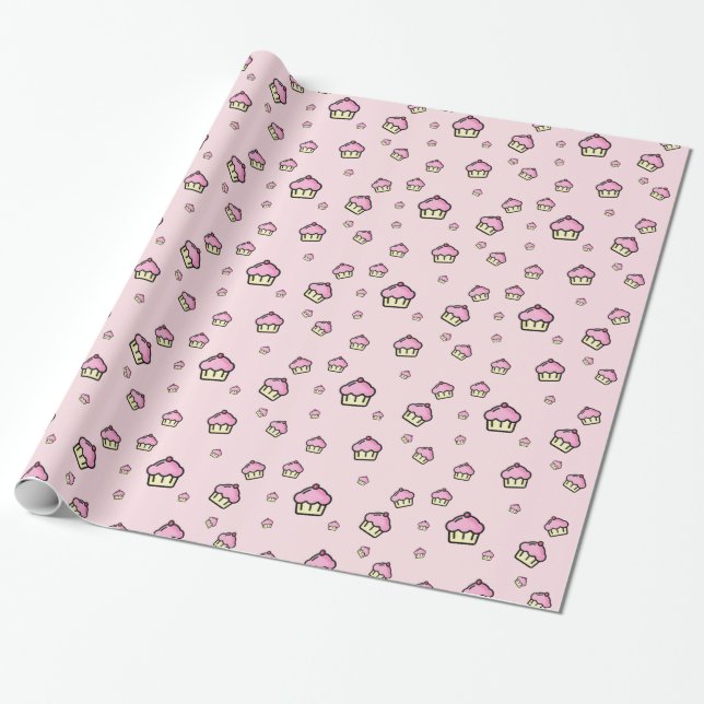 Niedliches Cupcake-Muster Pink Glossgrün Papier Geschenkpapier (Ungerollt)
