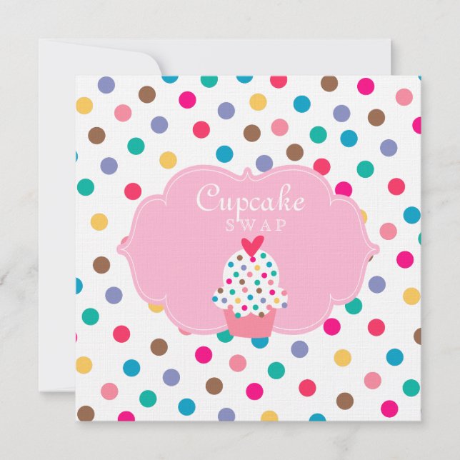 Niedliches Cupcake Party Einladung Polka Dos Rosa (Vorderseite)