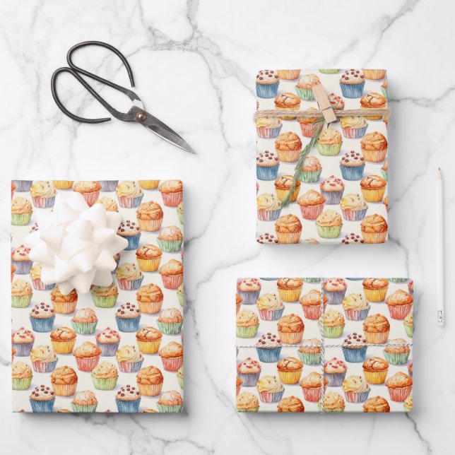 Niedliches Cupcake-Party Geschenkpapier Set (Vorderseite)
