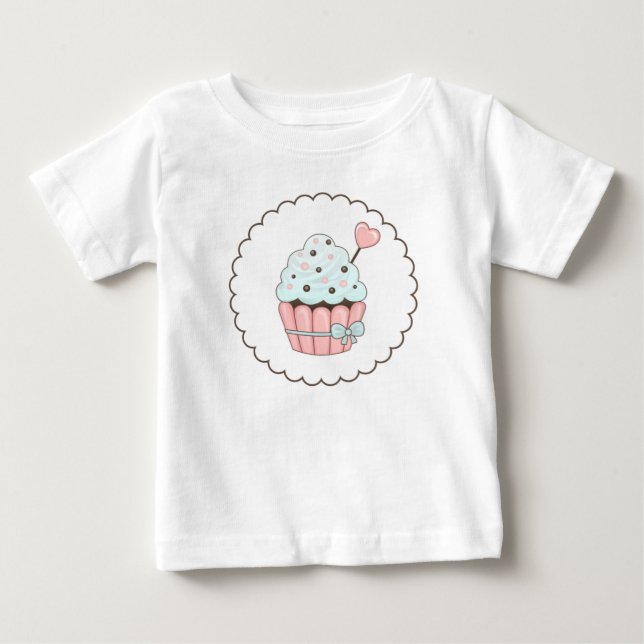 Niedliches Cupcake Pink & Minze Blue Design Baby T-shirt (Vorderseite)