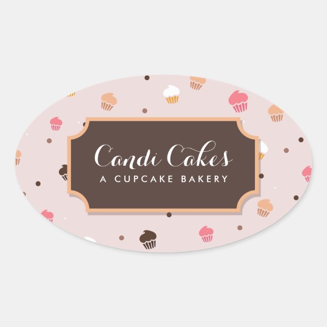 Niedliches Cupcakes Bäckereimuster Rosa Ovaler Aufkleber (Vorderseite)