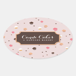 Niedliches Cupcakes Bäckereimuster Rosa Ovaler Aufkleber
