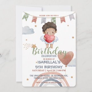 Niedliches Cupid afro Jungen Balloon valentine Geb Einladung