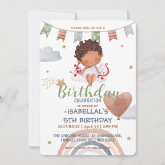 Niedliches Cupid afro Jungen Balloon valentine Geb Einladung