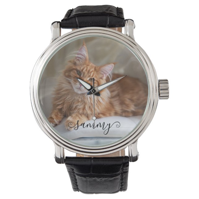 Niedliches Curry Name Cat Foto Armbanduhr (Vorderseite)