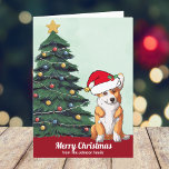 Niedliches Custom Corgi in der Weihnachtsmannmütze Feiertagskarte<br><div class="desc">Dieser wunderschöne Pembroke Walisisch Corgi Hund hat seinen Kopf in einem niedlichen Hut des Weihnachtsmanns gekippt. Die Jungfrau sitzt vor einem hübschen Weihnachtsbaum,  der mit farbenfrohen Ornamenten geschmückt ist. Frohe Weihnachten ist auf der Vorderseite in schöner Kursiv auf dieser individuellen Haustier-Besitzer-Urlaubskarte geschrieben mit einem wunderbaren zeichn meines Lieblingshündchens.</div>