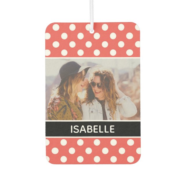 Niedliches Custom Red Polka Dot Foto Personalisier Autolufterfrischer (Vorderseite)