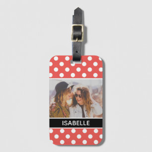 Niedliches Custom Red Polka Dot Foto Personalisier Gepäckanhänger