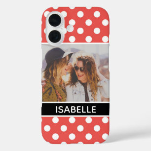Niedliches Custom Red Polka Dot Foto Personalisier iPhone 16 Hülle