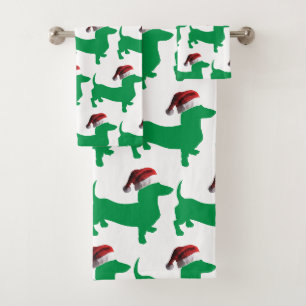 Niedliches Dachchund mit einem Weihnachtshut Badhandtuch Set
