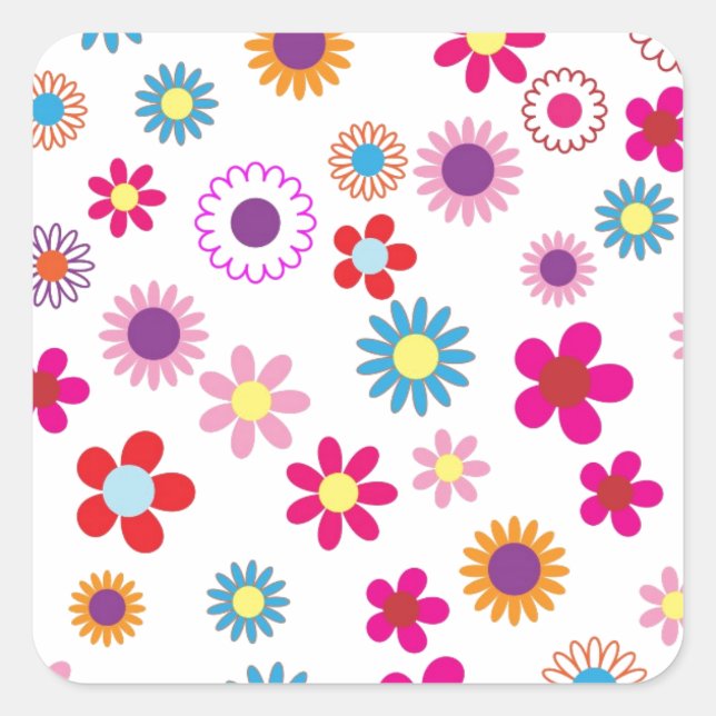 Niedliches Daisy Blume Muster Quadratischer Aufkleber (Vorderseite)
