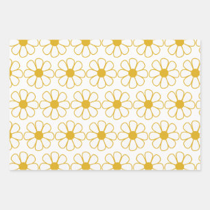 Niedliches Daisy Muster Mustard Gold und White Geschenkpapier Set