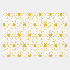 Niedliches Daisy Muster Mustard Gold und White Geschenkpapier Set
