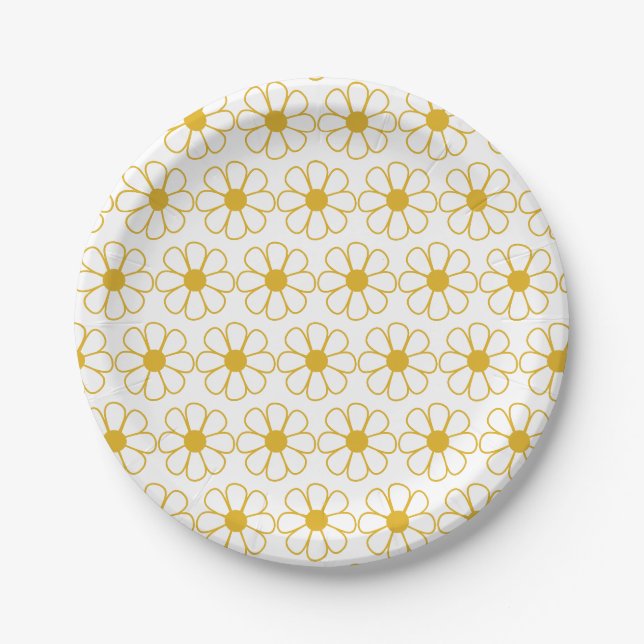 Niedliches Daisy Muster Mustard Gold und White Pappteller (Vorderseite)